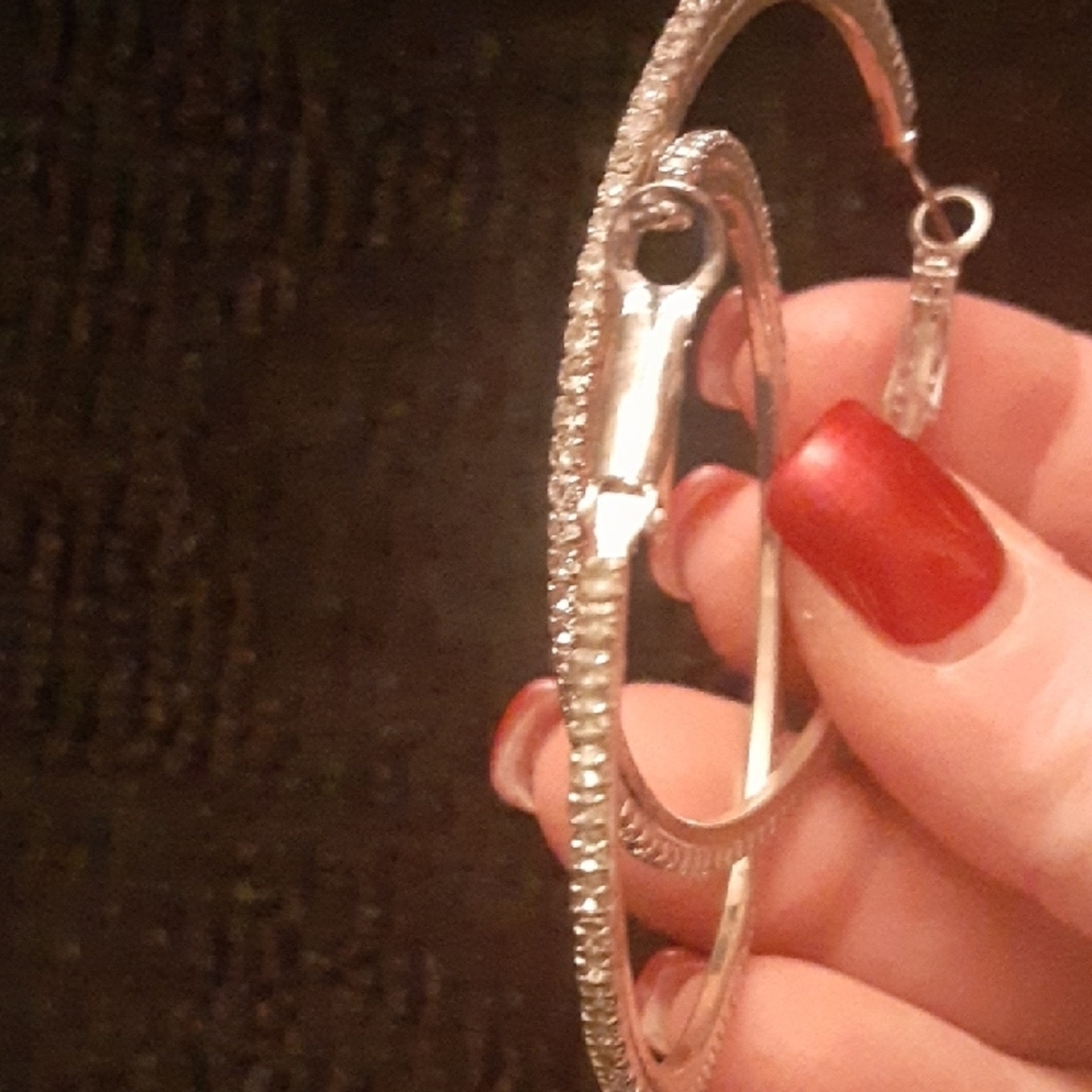 Elegant Silver Hoop Earrings - Picture 2 of 4